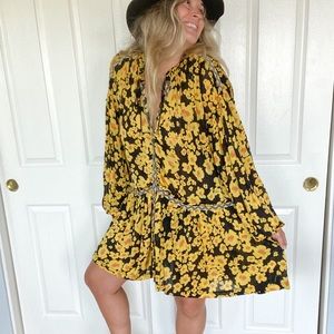 Free People Yellow/Black Flowy Dress